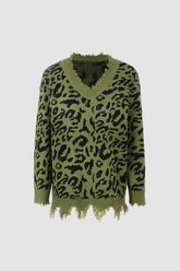 Suéter de leopardo deshilachado