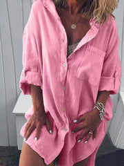 Lässige Kleider in Übergröße mit V-Ausschnitt und langen Ärmeln