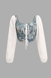 Floral Lace-Up Lantern Sleeve Blouse