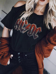 Coole T-Shirts mit offener Schulter und kurzen Ärmeln für Damen