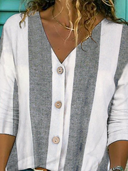 Camisas y tops casuales de manga larga a rayas de talla grande