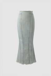 Frayed Trim Slit Denim Mermaid Skirt