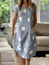 Vestidos casuales de mezcla de algodón con cuello en V y lunares