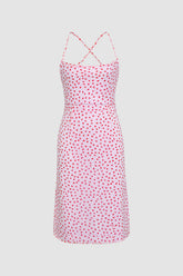 Vestido midi drapeado con estampado de lunares