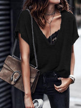 Camiseta de verano de manga corta lisa con cuello en V y talla grande para mujer