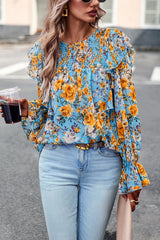 By The Garden Floral Print Long Sleeve Smocked Top