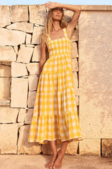 Dance With Me Plaid Print Babydoll Maxi Dress