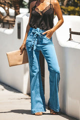 Vaqueros con cintura lazada y lavado azul On the Road