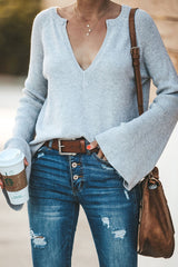 Suéter de punto largo con cuello en V Sleepy Sunday