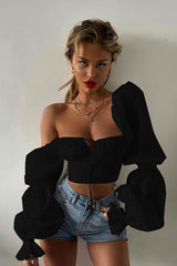More To Adore Ruched Long Sleeve Crop Top