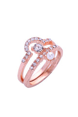 Anillo doble de corazón con diamantes de imitación