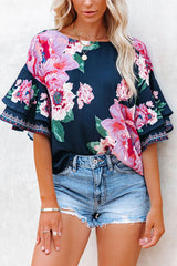 Top de manga corta con estampado bohemio de caída libre