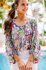 Speak Your Love Print Balloon Sleeve Top