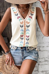 Just Be You Boho Embroidered Tassel Sleeveless Top