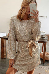 Glamorous Sequin Tie-Waist Mini Dress