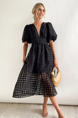 Garden Of Romance Puff Sleeve Midi Dress