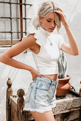 Top corto con mangas con volantes "What a Day"