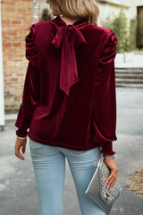 You've Got Me Velvet Tie-Back Long Sleeve Top