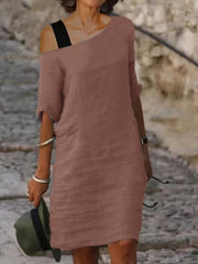 One Off Shoulder Damen schlichtes langes Minikleid Etuikleider