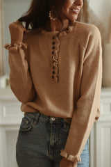 Suéter de punto con volantes y botones, simplemente increíble