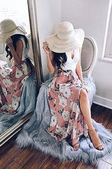 Hose mit hohem Schlitz und Rosenmuster