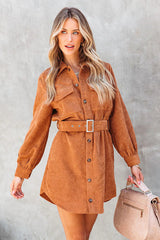 Catch Your Self Corduroy Button Up Mini Dress