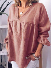 Blusas casuales de mujer con cuello en V liso