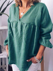 Blusas casuales de mujer con cuello en V liso