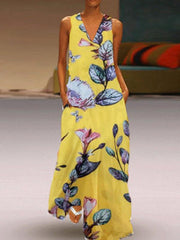 Vestidos largos sin mangas con escote en V profundo estampados