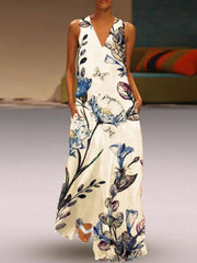 Vestidos largos sin mangas con escote en V profundo estampados