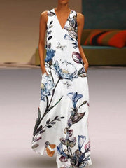 Vestidos largos sin mangas con escote en V profundo estampados