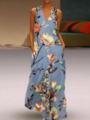 Vestidos largos sin mangas con escote en V profundo estampados