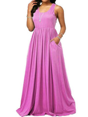 Vestidos largos sin mangas con cuello en U para mujer