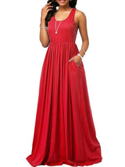 Vestidos largos sin mangas con cuello en U para mujer