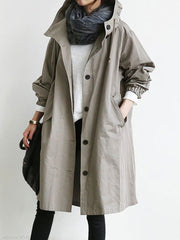 Oversized Hooded Flap Pocket Plain Longline Coat