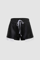 Contrast Faux Leather Drawstring Shorts