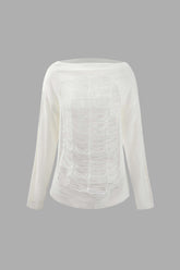 Boat Neck Distressed Knit Top
