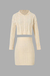 Conjunto de suéter de punto trenzado con capucha y minifalda