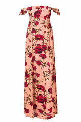Erdbeer-Urlaubs-Maxikleid mit Rüschen an den Schultern