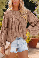 Mind On Sunshine Floral Jacquard Long Sleeve Top