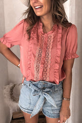 Patio Date Lace Ruffled Short Sleeve Top