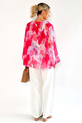 Time To Celebrate Print Pleated Long Sleeve Top