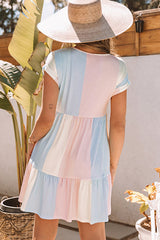 Vestido mini de manga corta con rayas color crema de The Way To Love