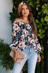 Make Your Life Easy Off Shoulder Print Long Sleeve Top