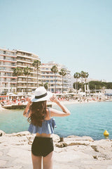 Bikini azul vaquero con dobladillo con volantes