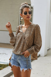 Draw You Close Printed Long Sleeve Wrap Top