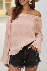 Taking It Easy Off Shoulder Pleated Top