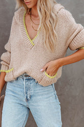 Suéter de punto con capucha y cuello en V "It's Your Love"