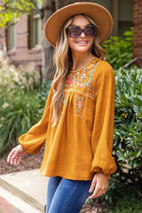 Blusa con bordado bohemio amarillo "Spend The Day"