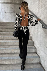 Season To Shine Leopard Backless Long Sleeve Top